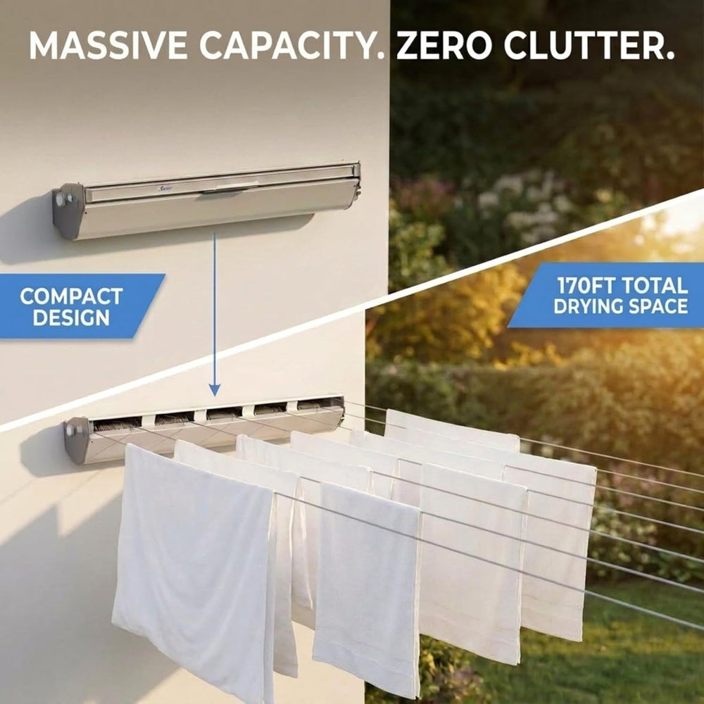 Household Essentials Steel and Aluminum 5‑Line Retractable Wall‑Mounted Dryer...