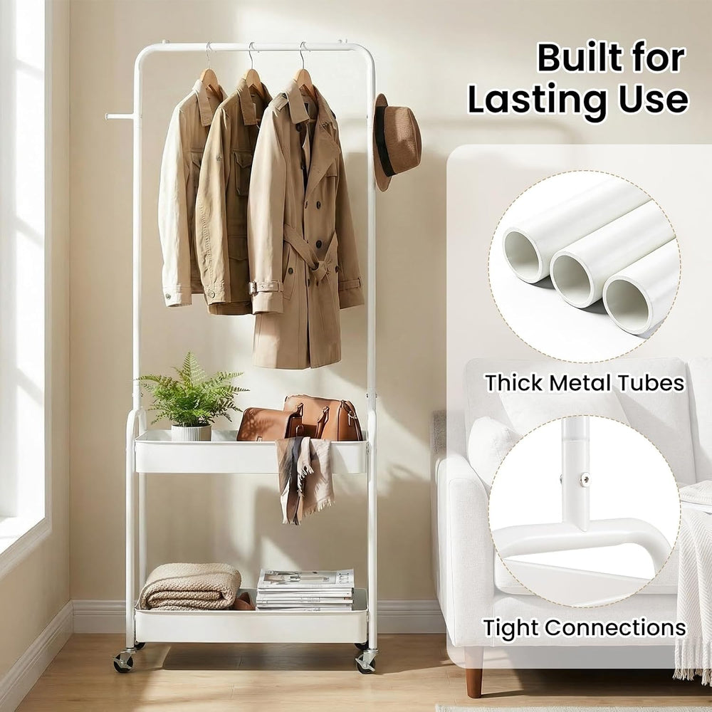 GIANTEX Rolling Clothes Rack, Heavy-Duty Clothing Rack w/ 2 Storage Baskets