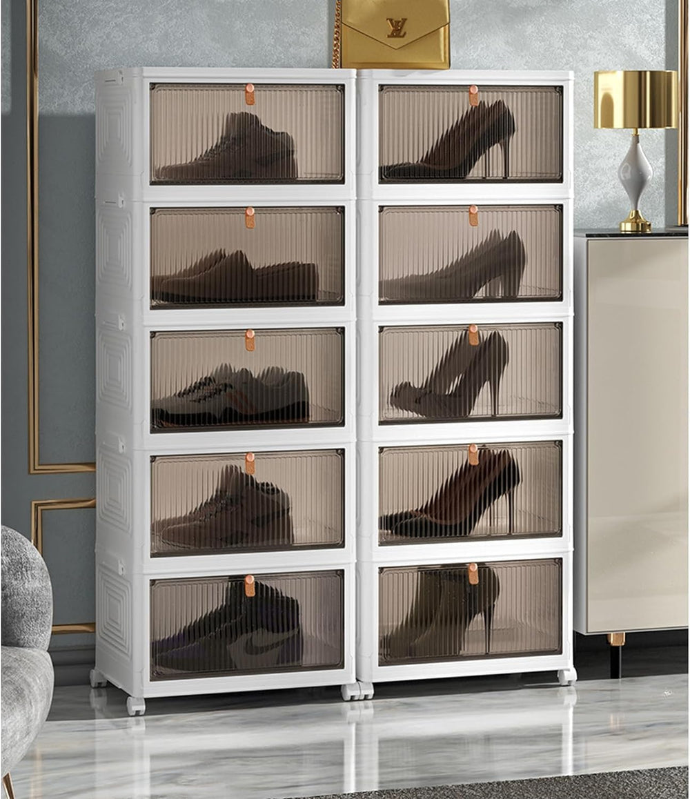 HYGRAD BUILT TO SURVIVE Foldable White Plastic Shoe Box Stackable Storage Cab...