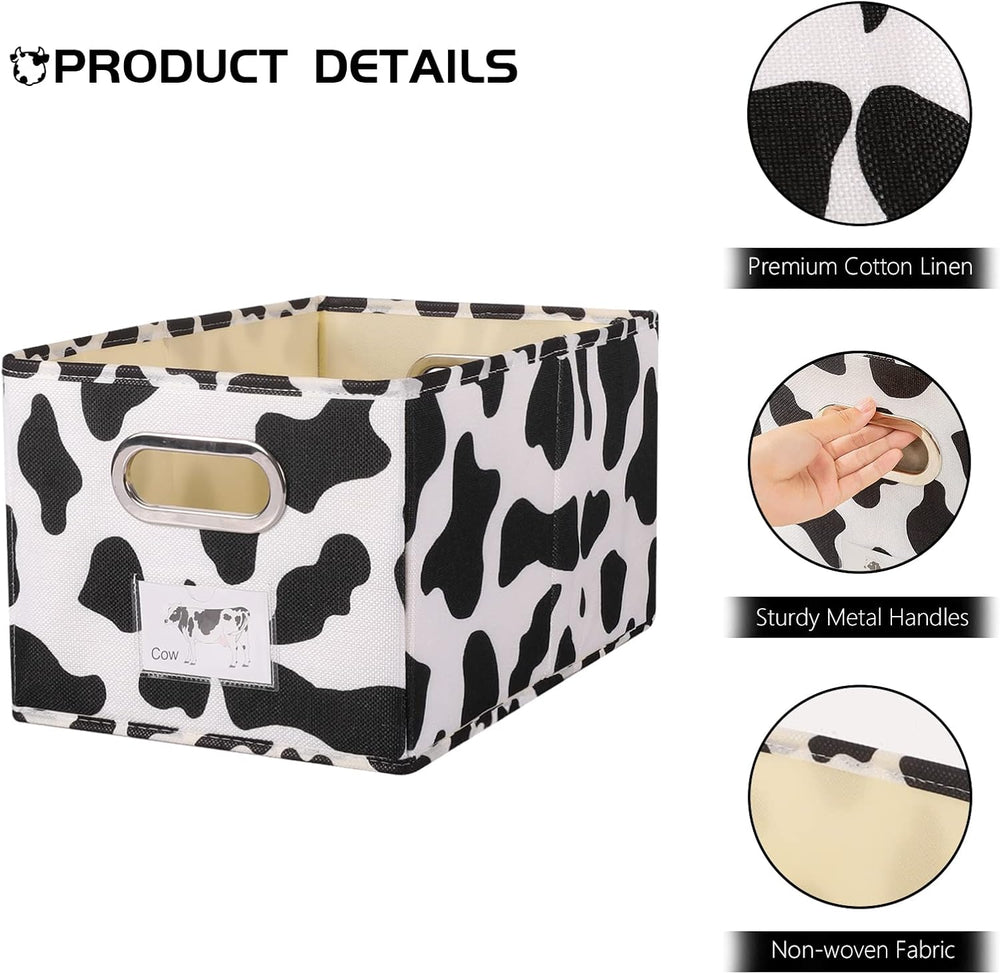 ANMINY Cow Print Basket Fabric Bins with Label Window, 2PCS 17"x11.8&quo...