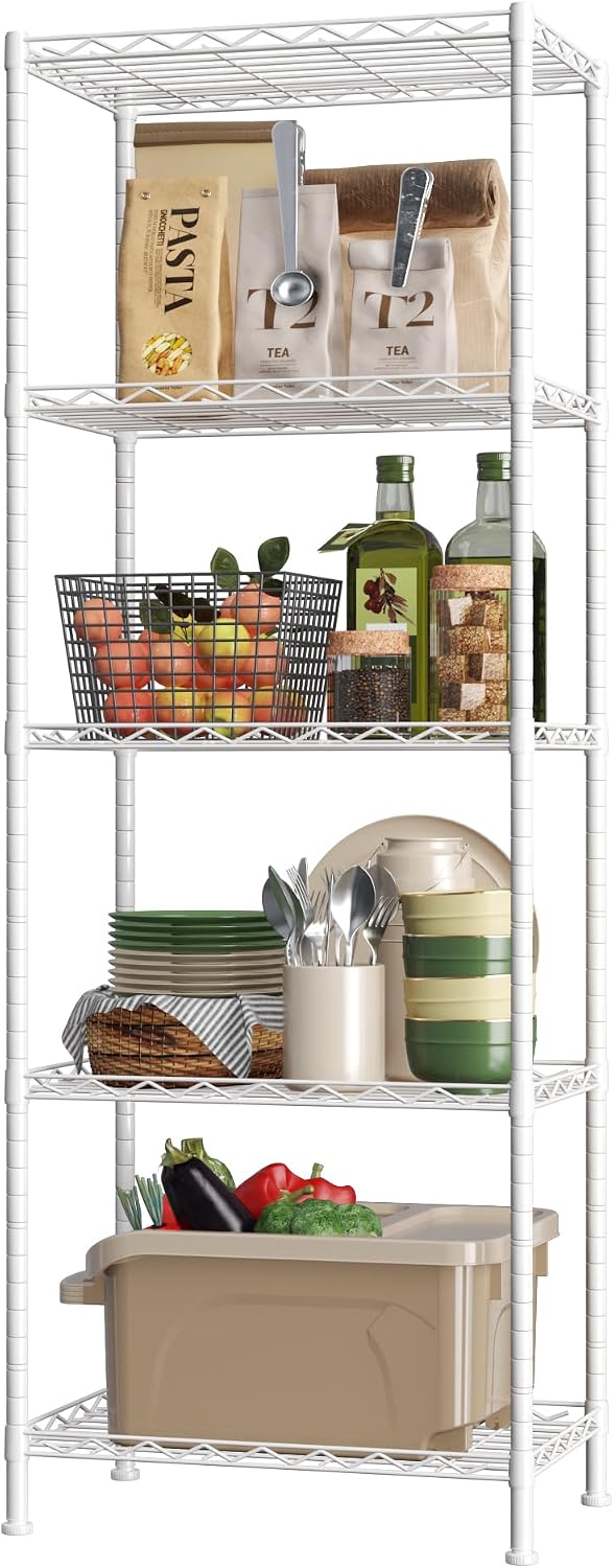 HOMEFORT 5-Shelving Unit, Adjustable Wire Shelving, Metal Wire Shelf Rack Org...