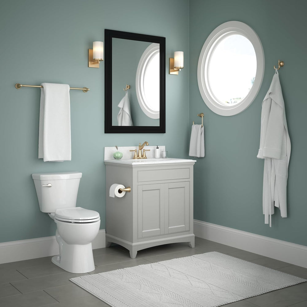 Delta Mylan 4-Piece Bathroom Set Champagne Bronze 18" Towel Rack, Toilet...