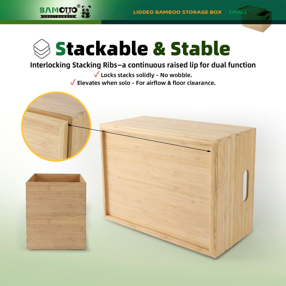 BAMOTTO CRAFTBAMBOO Stackable Bamboo Storage Bin with Lid 10.2”x7.3”x6.5”