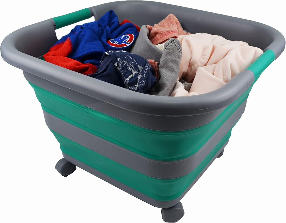 SAMMART Collapsible Plastic Laundry Basket with Wheels 39L (10.3 Gallons) -Fo...