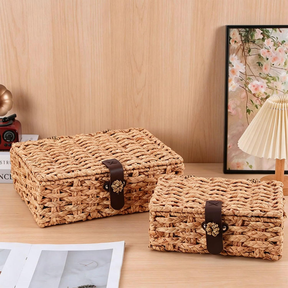 Water Hyacinth Wicker Storage Box with Lid (Large)