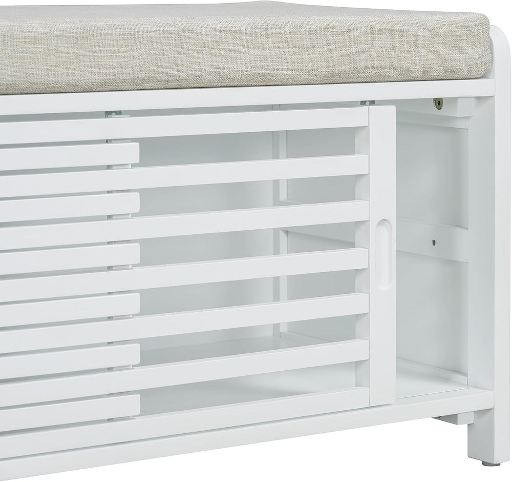 Ball & Cast 43.3" Wood Frame Entryway Storage Bench w/Shutter-Style ...