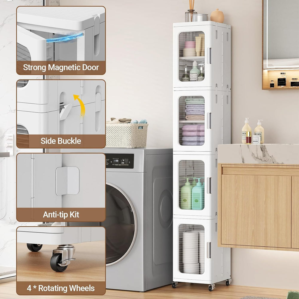BROVIEW 3-Tier Tall Narrow Storage Cabinet Organizer, Slim Bathroom Cabinets ...