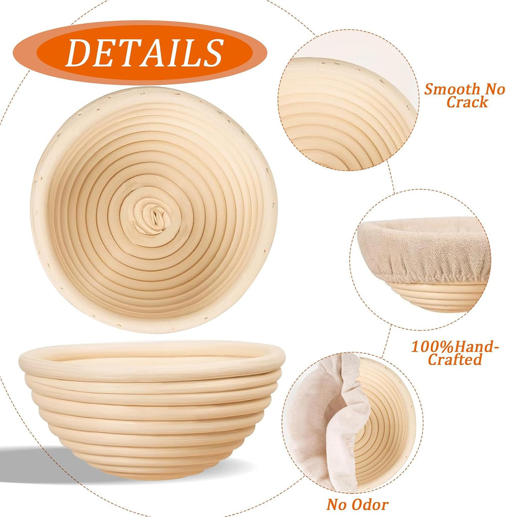 10 Pack Round Banneton Proofing Basket Set, 5 Inch