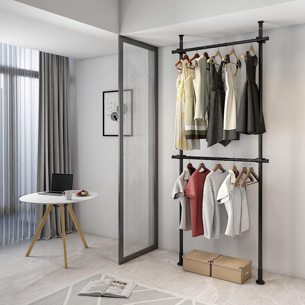 2 Tier Floor to Ceiling Clothes Rack, Clothes Storage Hanger