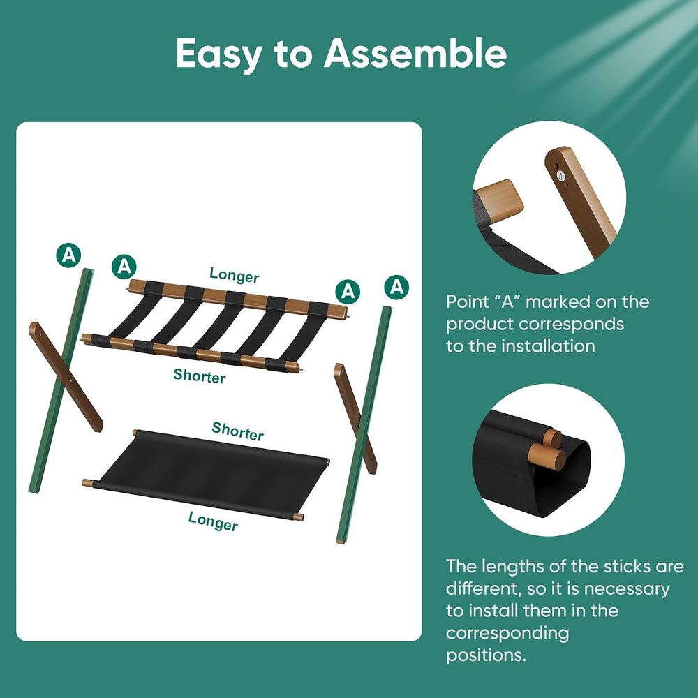 Smuxee Walnut Bamboo Luggage Rack Pack of 2, Foldable Suitcase Stand with Sto...