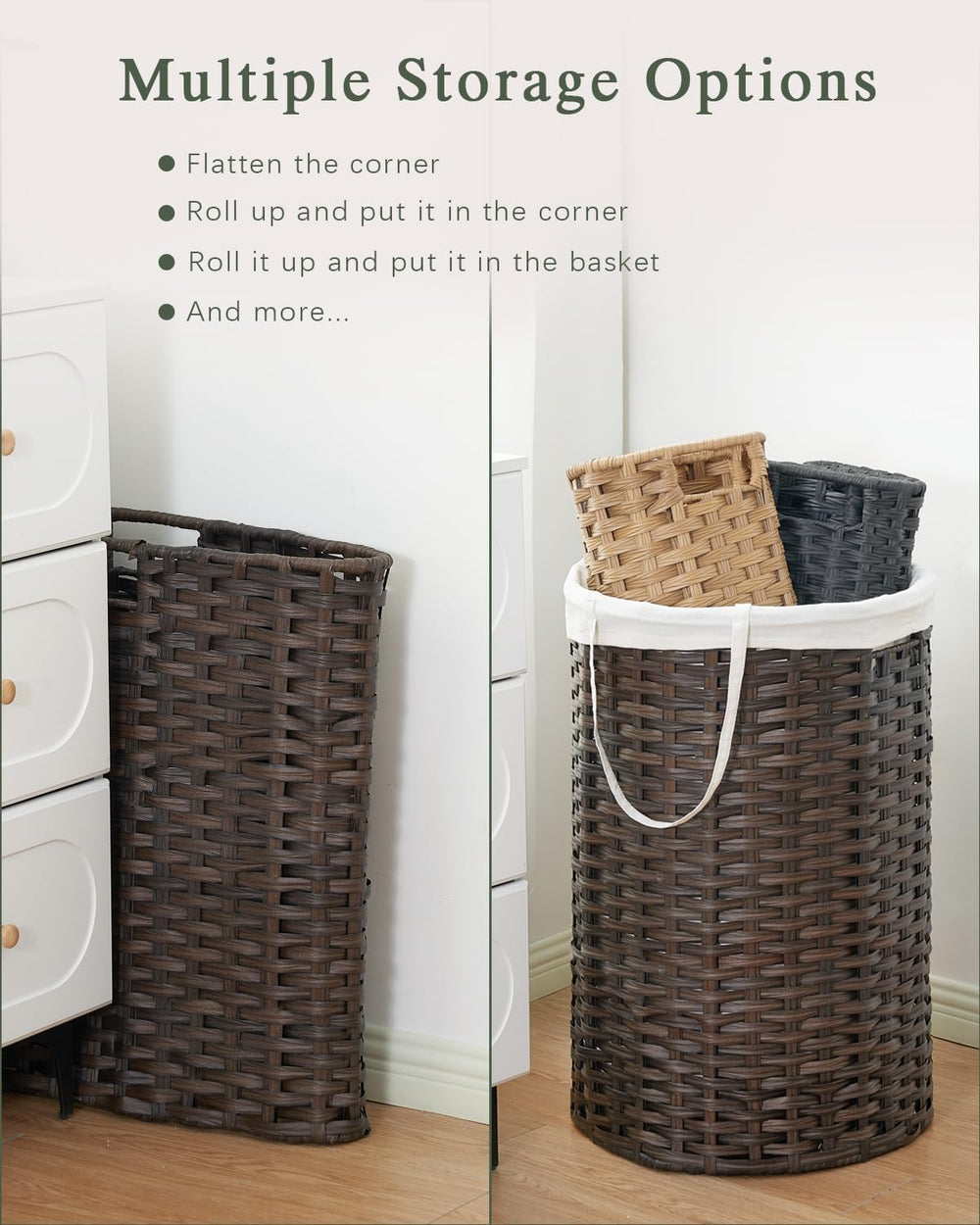 SETVSON Laundry Hamper with Lid 23.8 Gal (90 L) PE Rattan, Brown