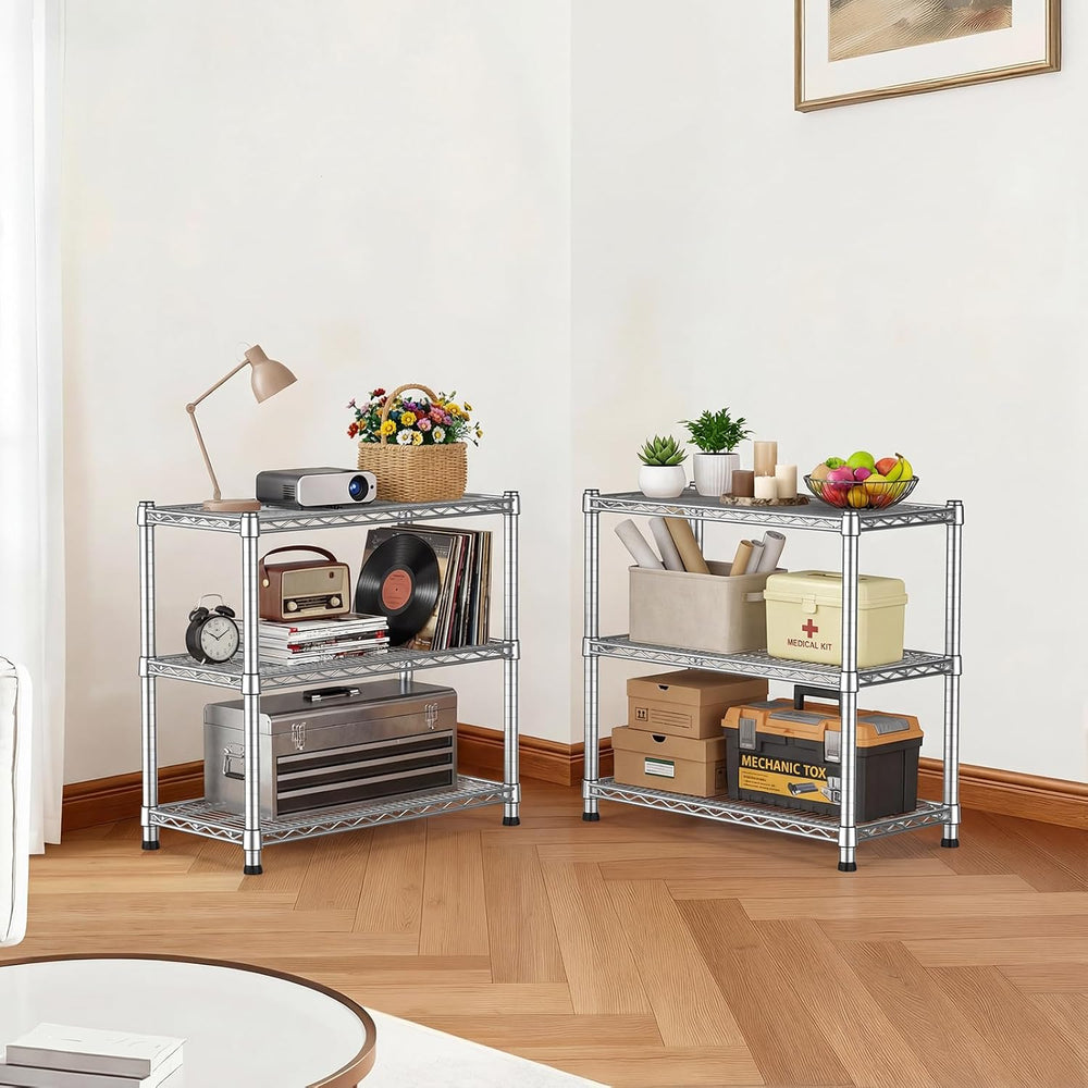 3-Shelf Metal Wire Shelving Unit Adjustable Metal Shelf Heavy-Duty Steel Stor...