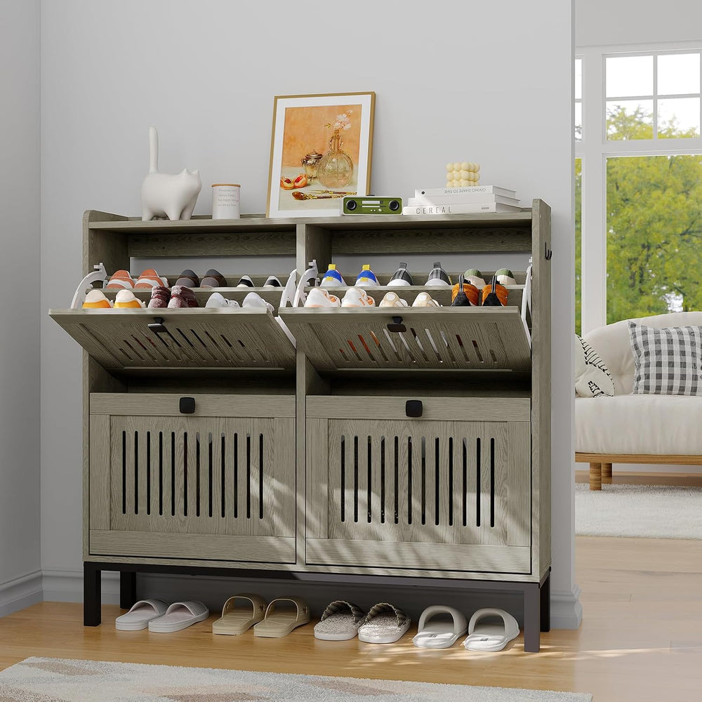Garvee 4 Flip Drawer Shoe Cabinet with Adjustable Shelves, Hidden Shoe Organi...
