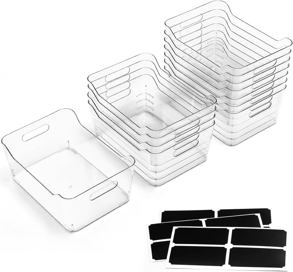 12 PACK Multi-Use Clear Plastic Storage Bins for Organizing w/ Labels - Home,...