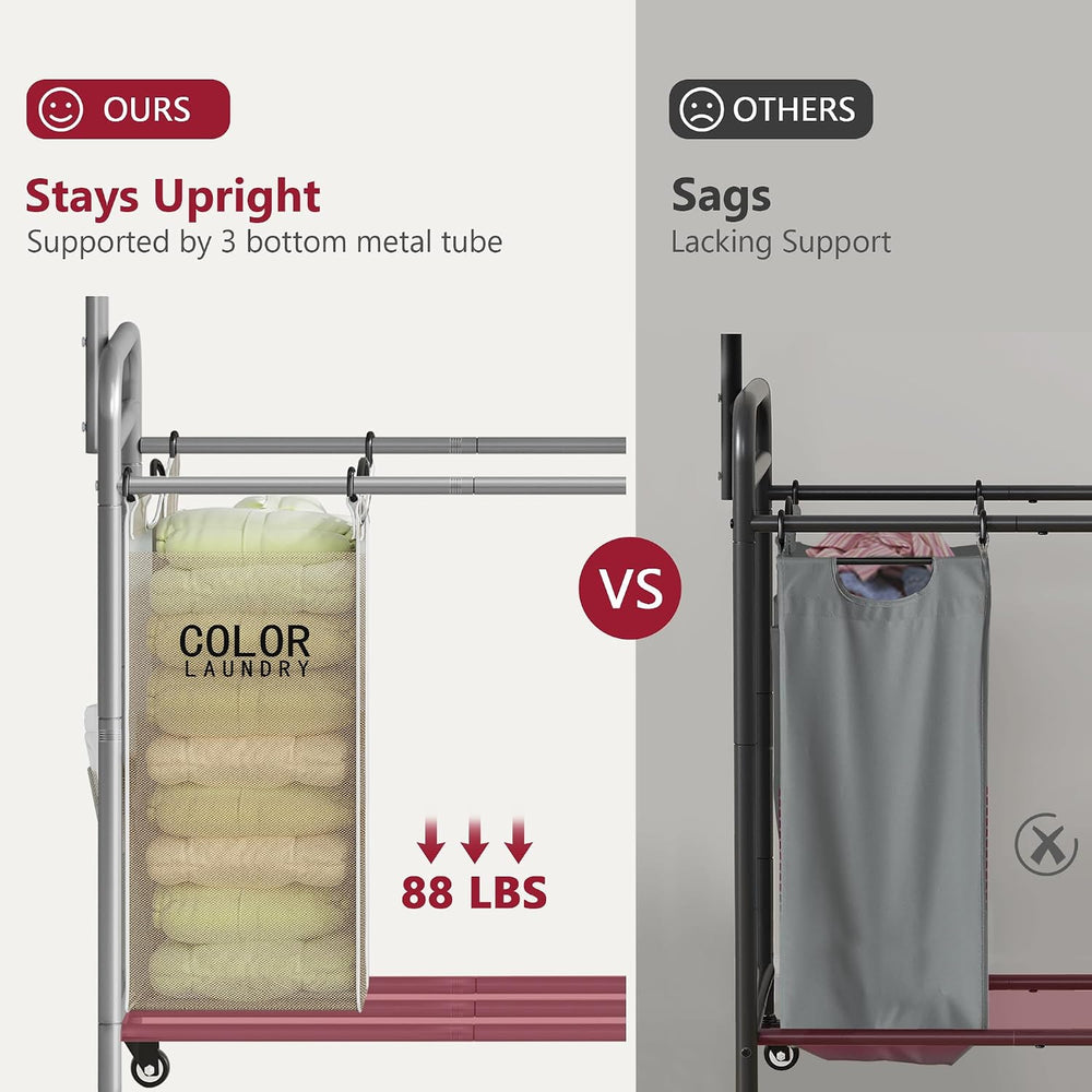 Tajsoon Laundry Hamper with Hanging Rack, Laundry Sorter 4 Sections, Beige