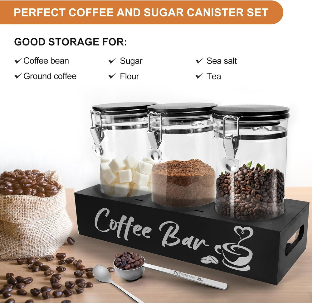 MACIFECI Glass Coffee Containers with Shelf Coffee Station Organizer 54oz Bla...