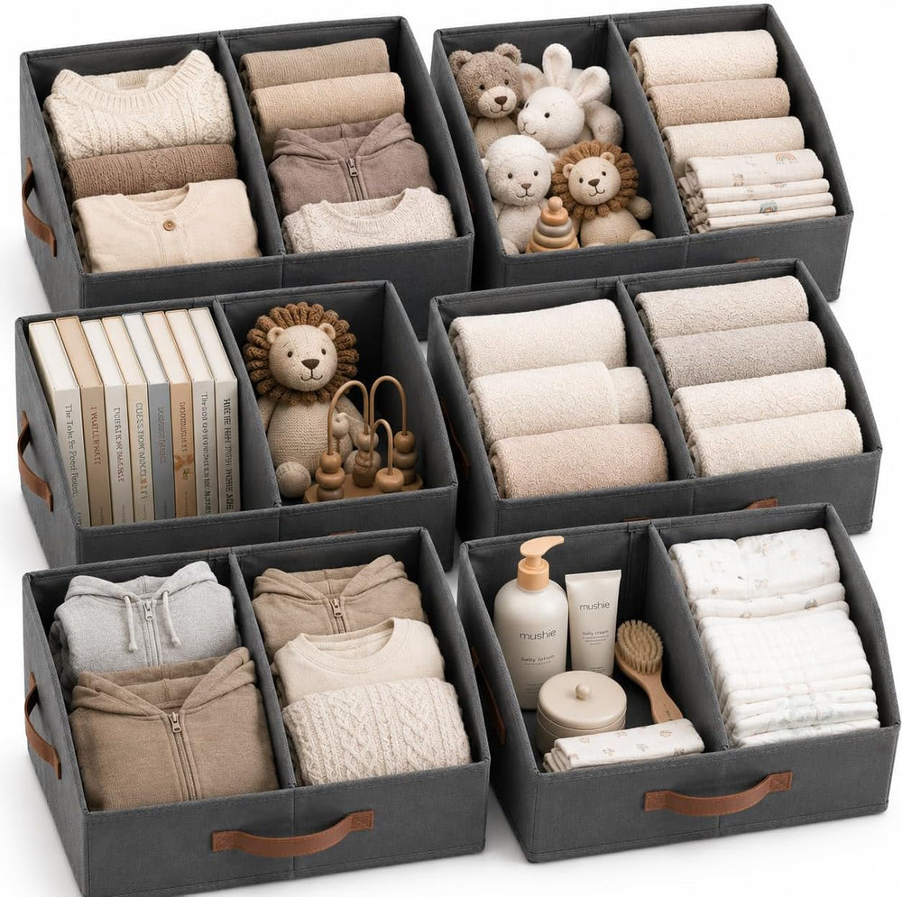 Closet Organizers Storage, Medium Collapsible Bin 6pc, Dark Gray