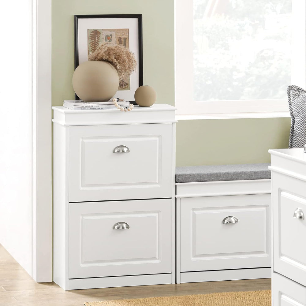 SoBuy Small Shoe Cabinet, Slim Shoe Rack 2 Flip-Drawers, Thin Shoe Storage Cu...