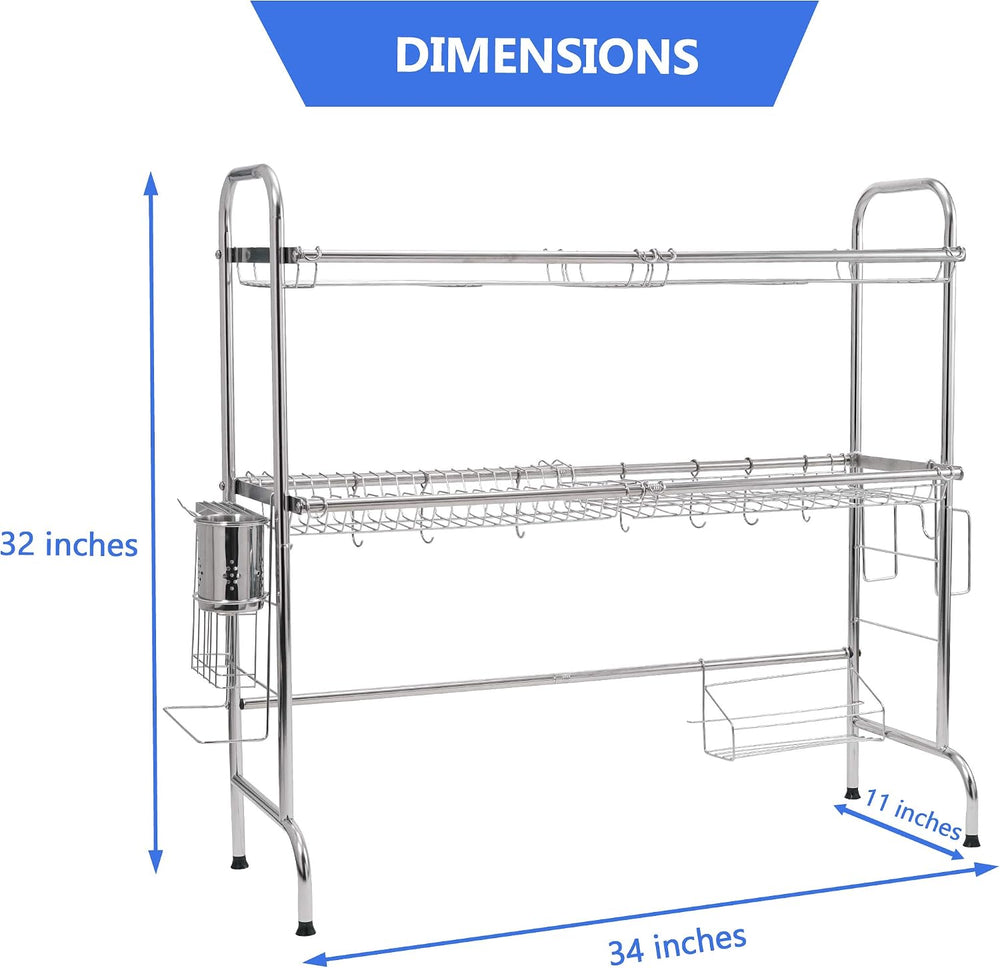 2 Tier Over The Sink Dish Drying Rack, Large Kitchen Counter Utensil Drainer ...