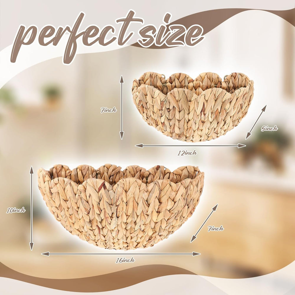 Teenyyou 2 Pack Scalloped Wicker Wall Baskets Boho Hanging Baskets