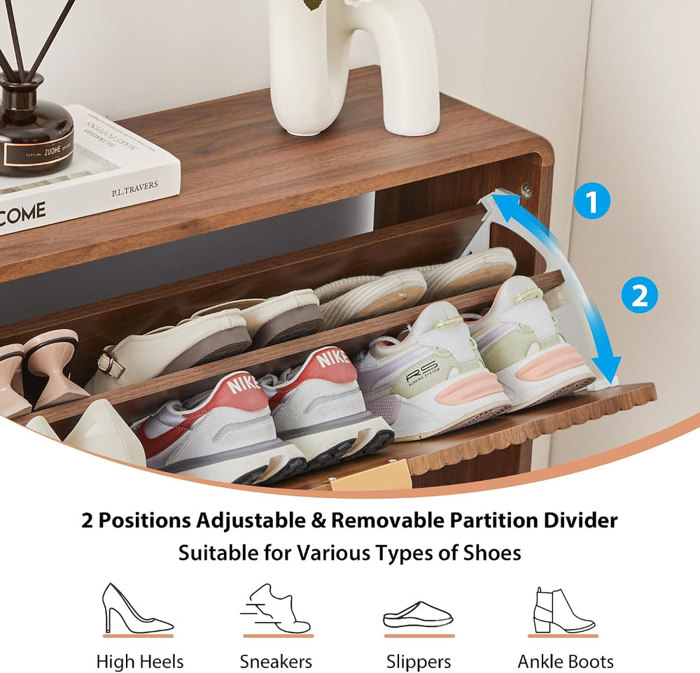 RARZOE Fluted Shoe Cabinet for Entryway, 27.5''Walnut