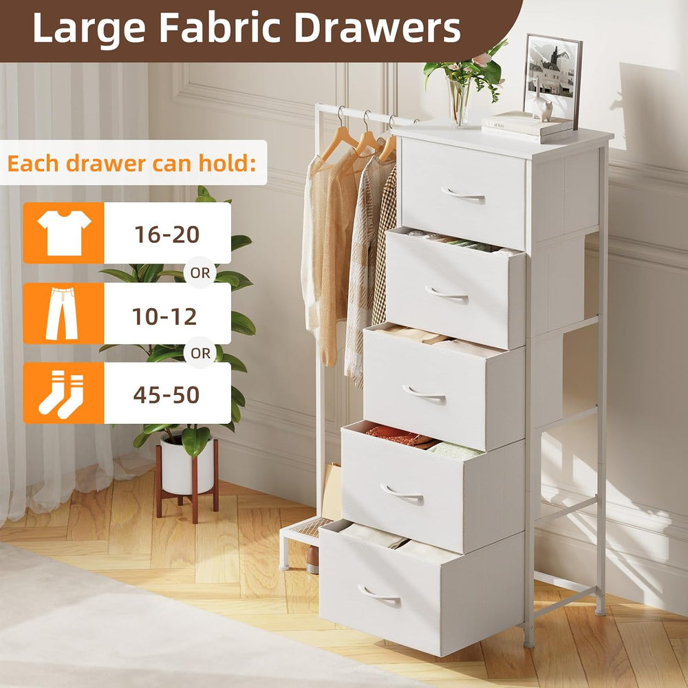 Somdot Dresser with Hanging Rack, 5 Drawers Small Closet for Bedroom