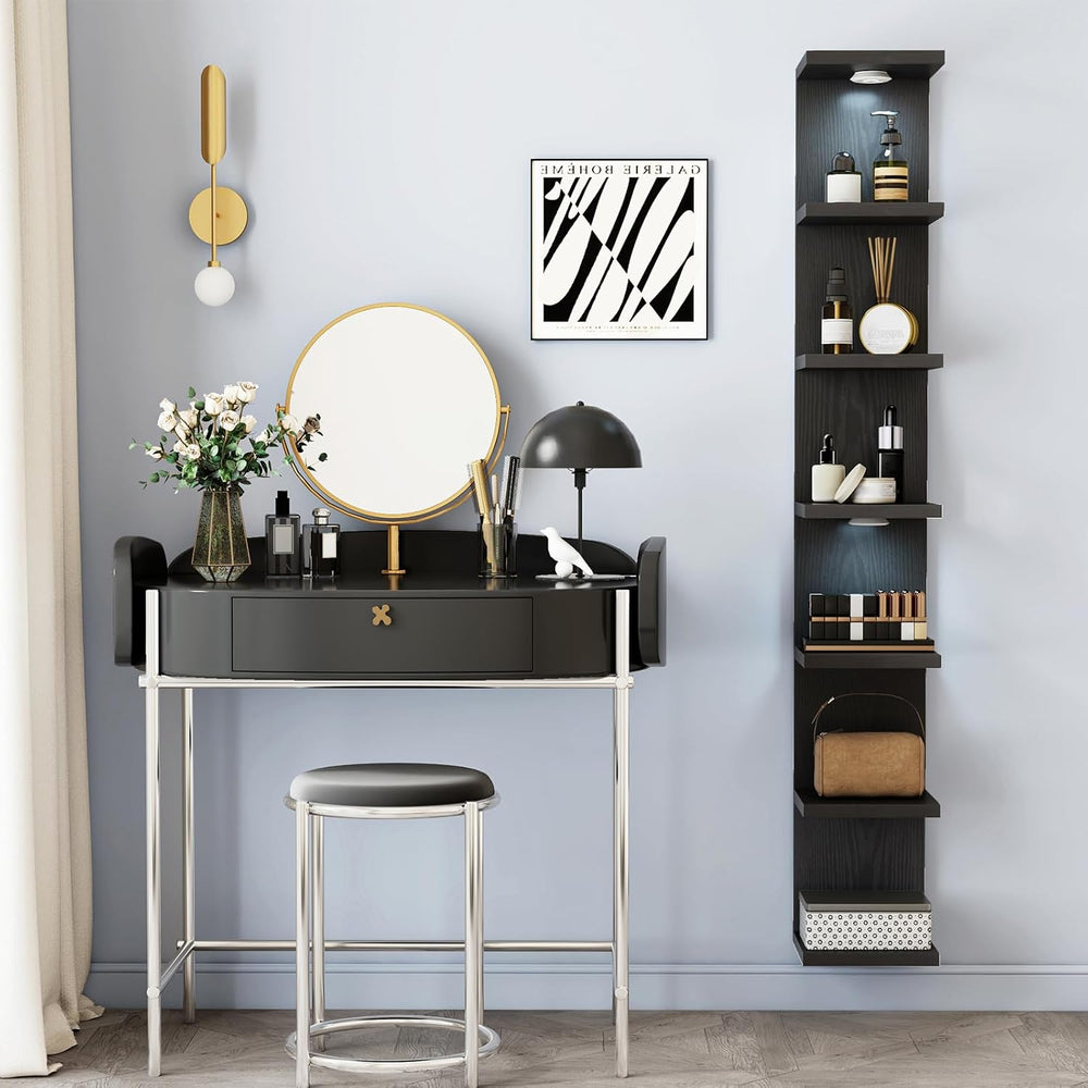 Fixwal 7 Tier Wall Shelf with LED Lights Lack Shelf for Room Decor (Black)