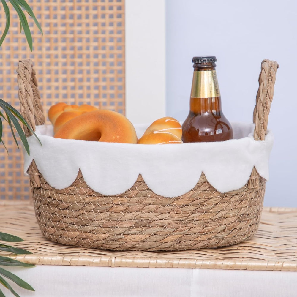 Scalloped Wicker Storage basket organizing for bread,Set of 3