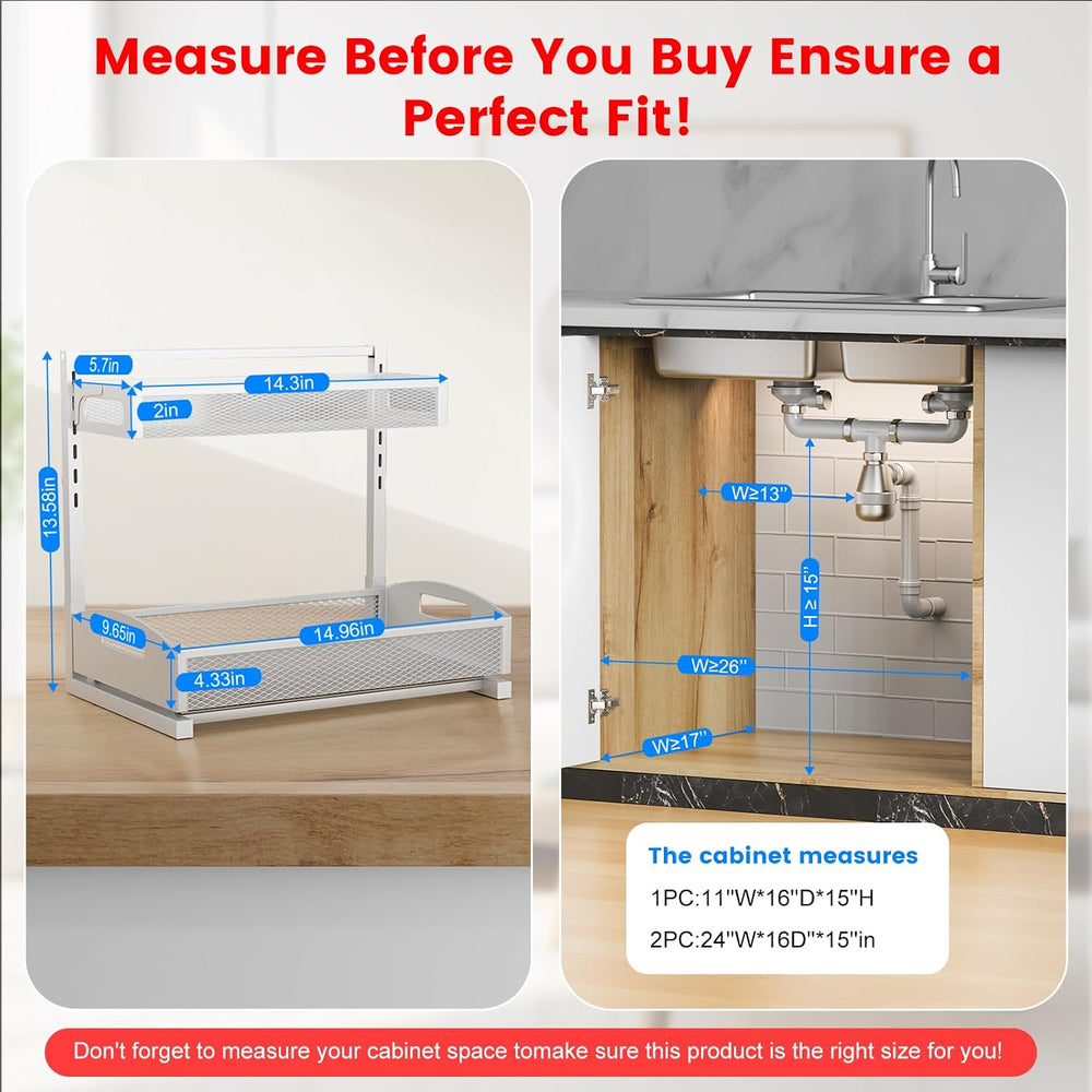 Petiza Metal Under Sink Organizer, Pull Out Cabinet Organizer Rack with Silk-...