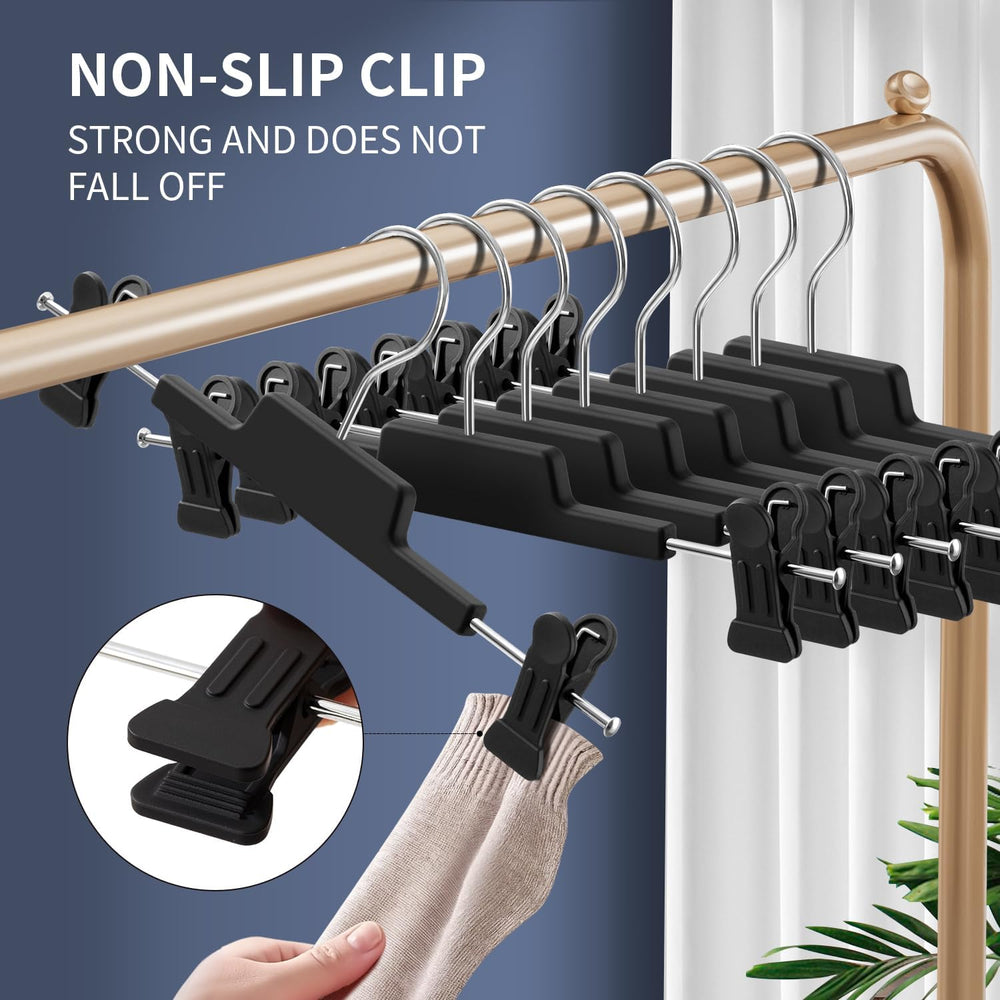 HUADYMEET 20 Pack Heavy DutyPants Skirt Hangers with Clips,Black,12 Inch