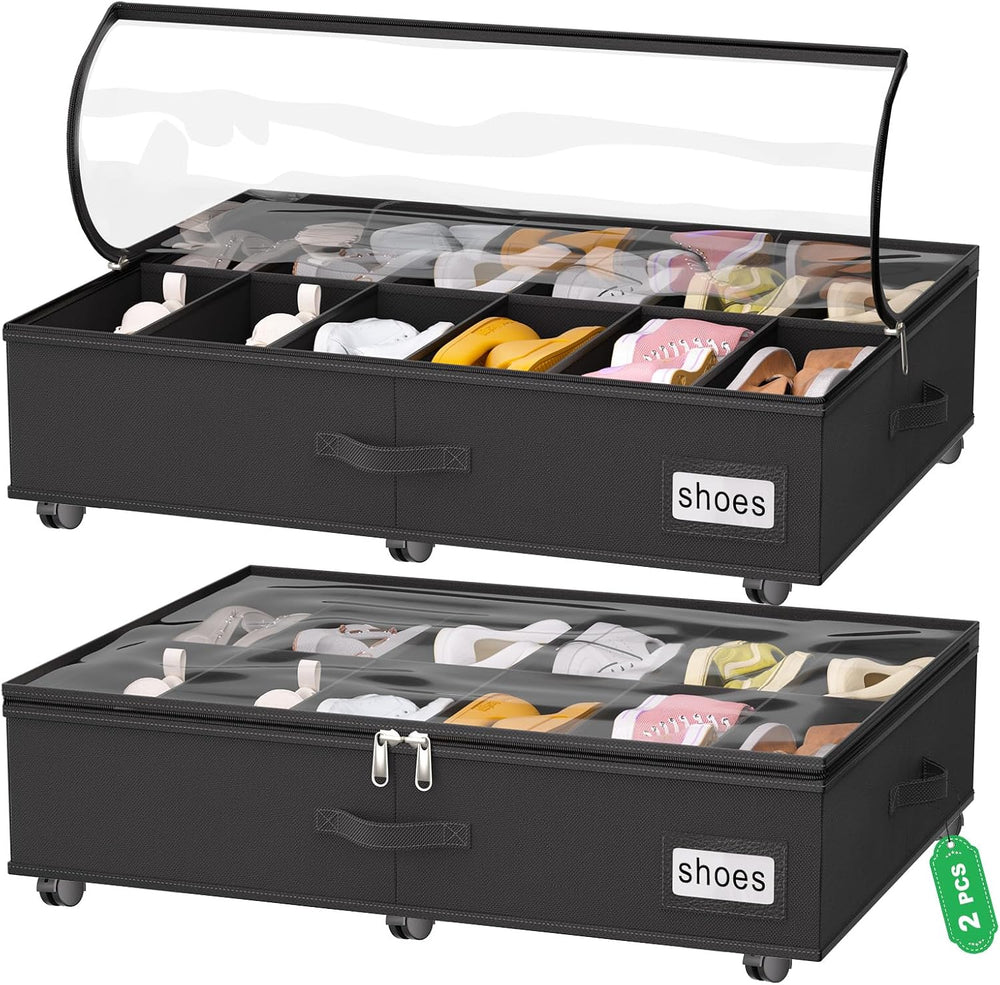 homyfort Under Bed Shoe Storage with Wheels, Fits 24 Pairs, Rolling Shoe Orga...
