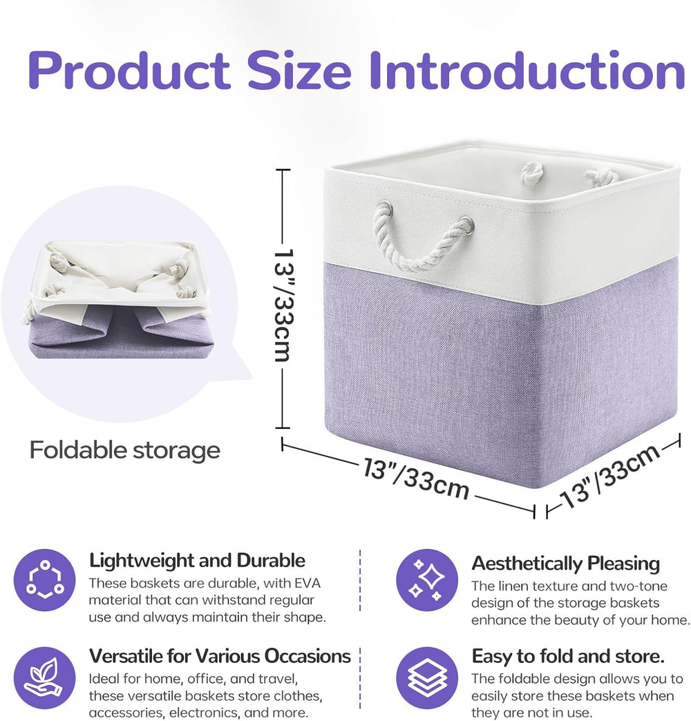 13x13 Inch Foldable Fabric Cube Storage Bins with Handles 6 Pack