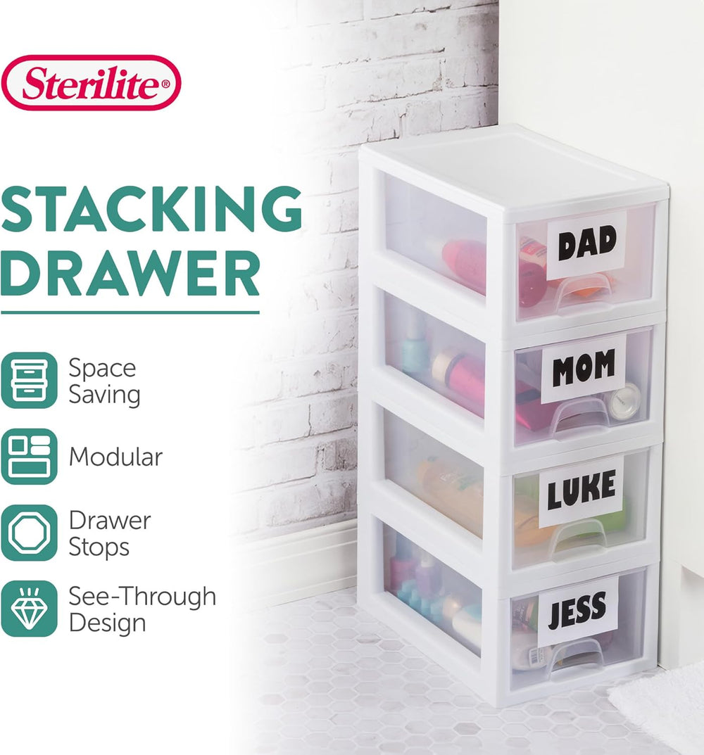 Sterilite Stacking Drawer Storage Organizer for Clothes, 6 Quart, 12-Pack