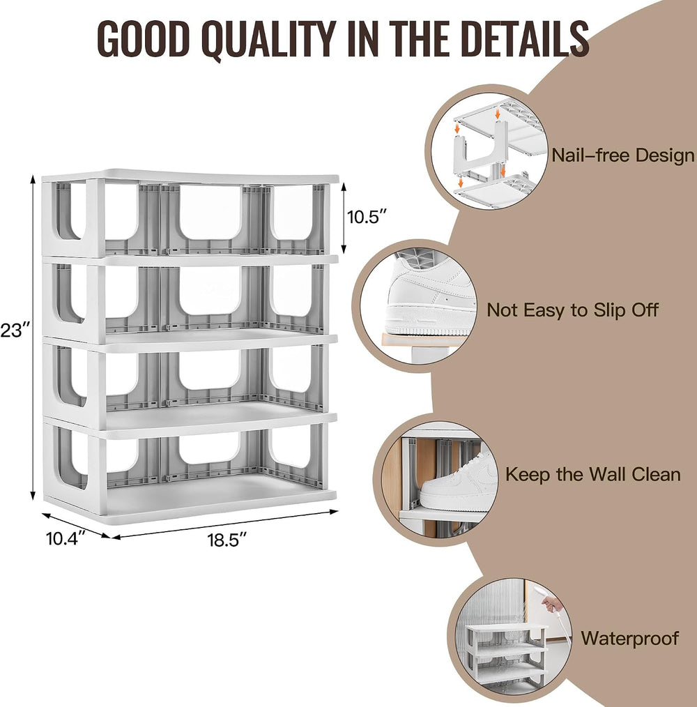 TRZZ 5-Tier Shoe Rack, Narrow Stackable Organizer, Grey