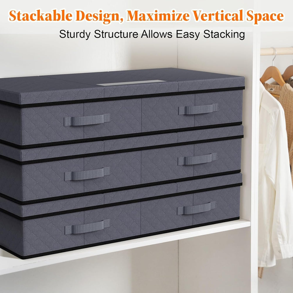 StoreHappily Under Bed Storage Containers with Lids, 3 Pack Foldable Grey