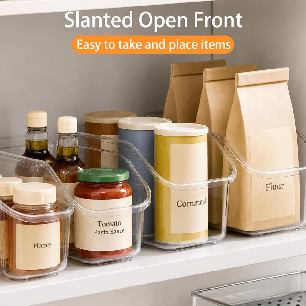8 Pack Plastic Storage Bins with Wheels, Clear Pantry Organizer Bins