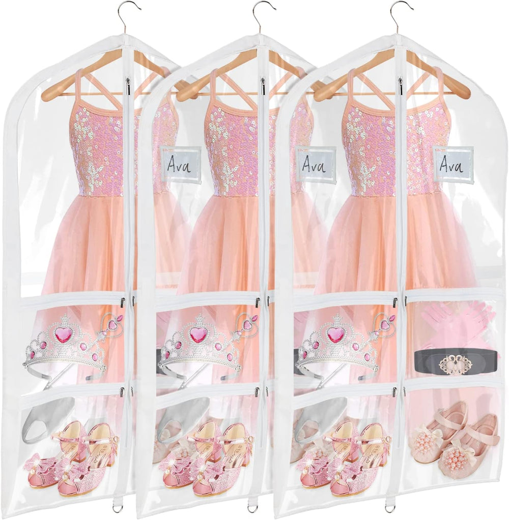 Univivi 40 Inch Dance Costume Garment Bags for Dancers, Clear, 3 Pack