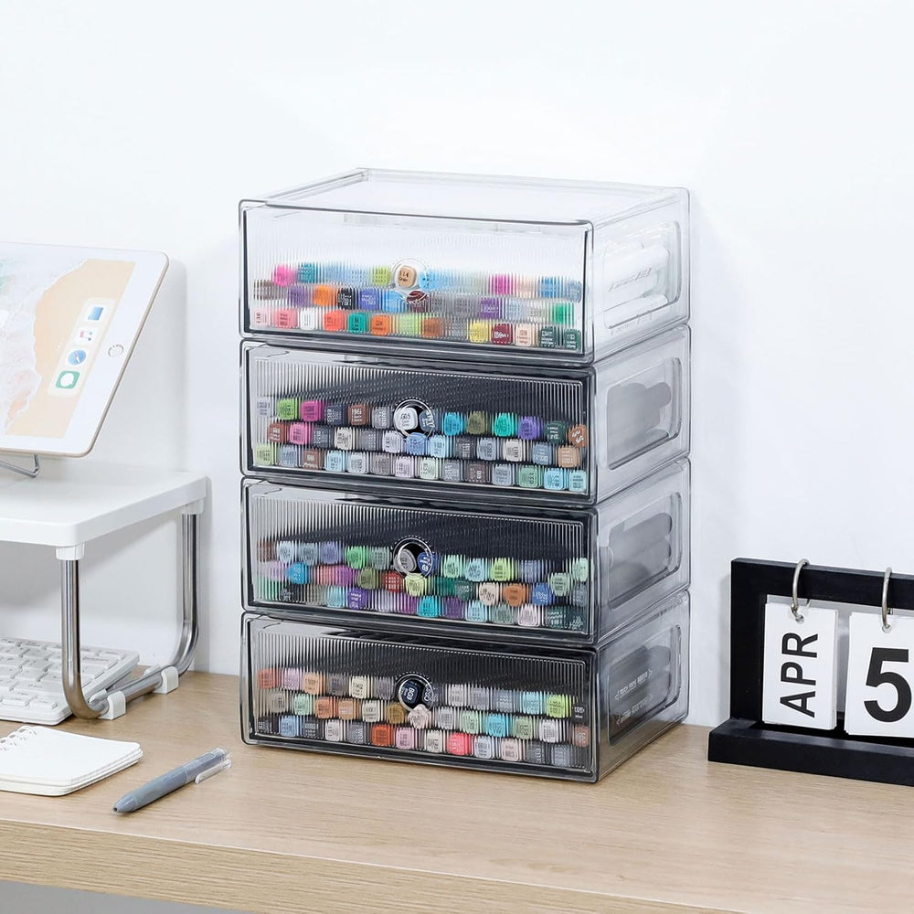 Clear Desk Drawer Organizers, 4 Drawers, Plastic