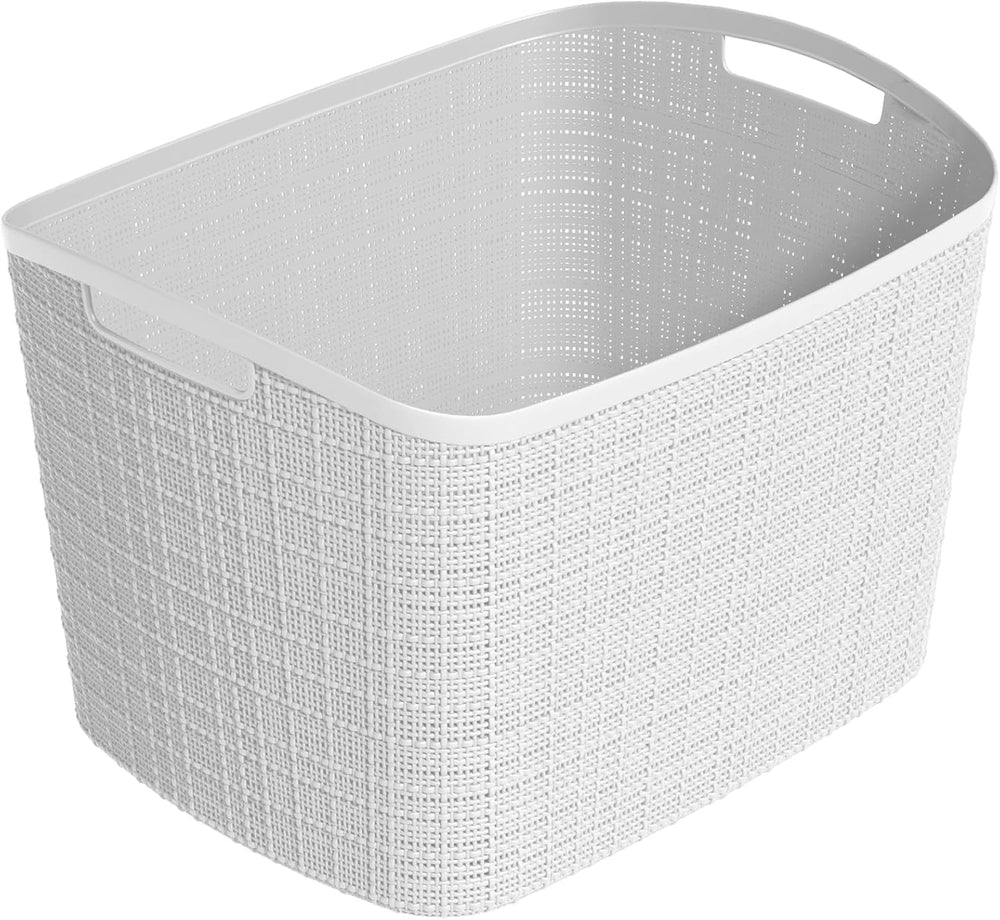 Curver Set of 2 XL 30.5L Jute Decorative Plastic Organization and Storage Bas...