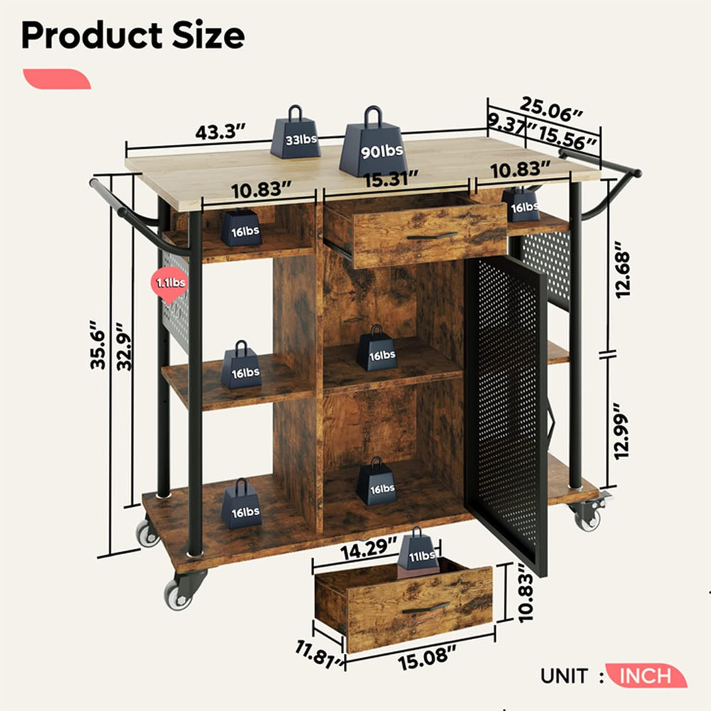 Bestier Rolling Kitchen Cart with Collapsible Extender, 6 Shelves, Brown