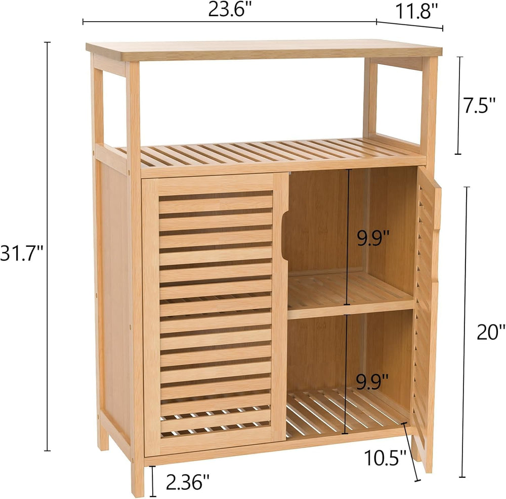 Bamboo Bathroom Storage Cabinet with 2 Doors, Floor Freestanding Cabinet