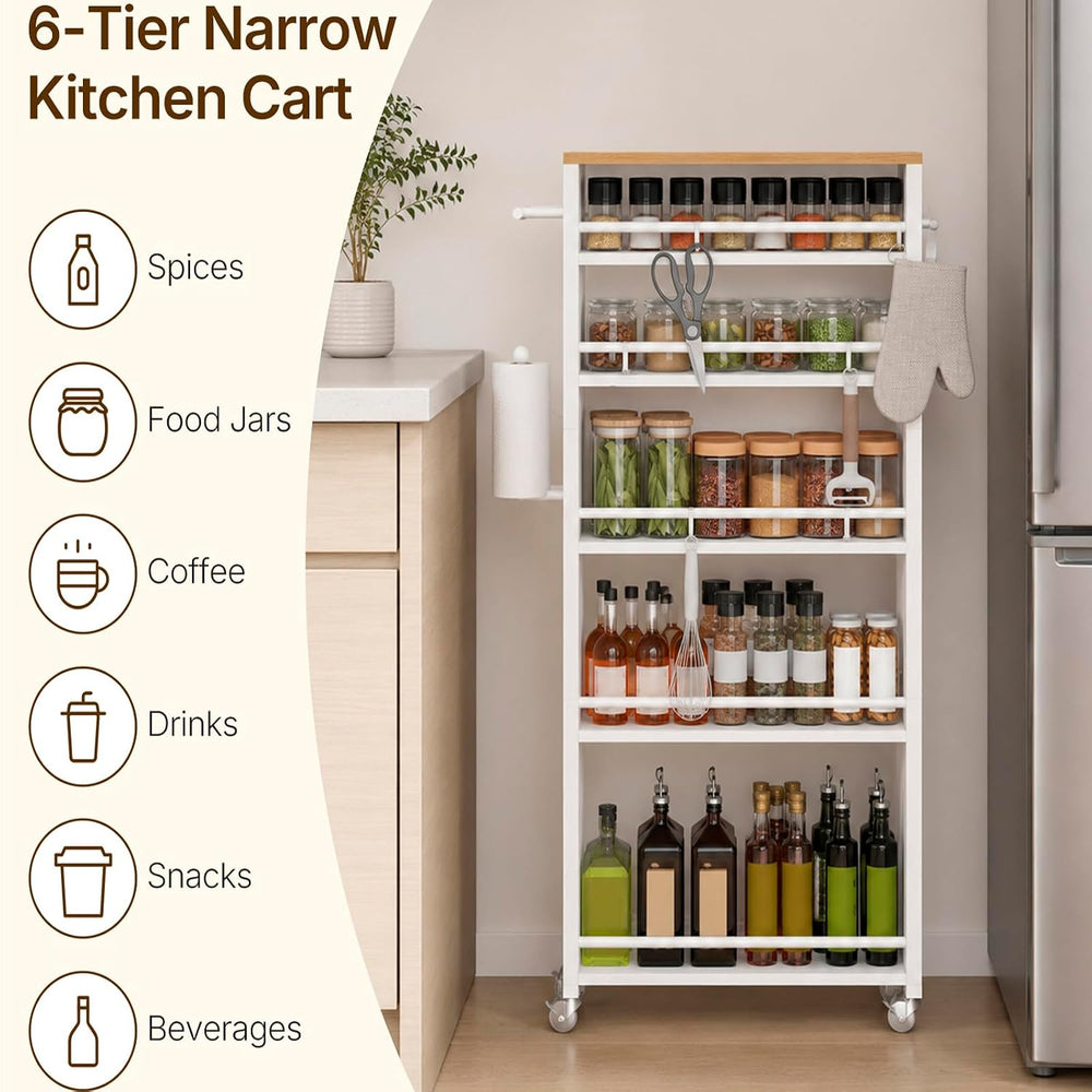 YATINEY 6 Tier Slim Storage Cart, Narrow Kitchen Cart with Wheels, Rolling Ut...