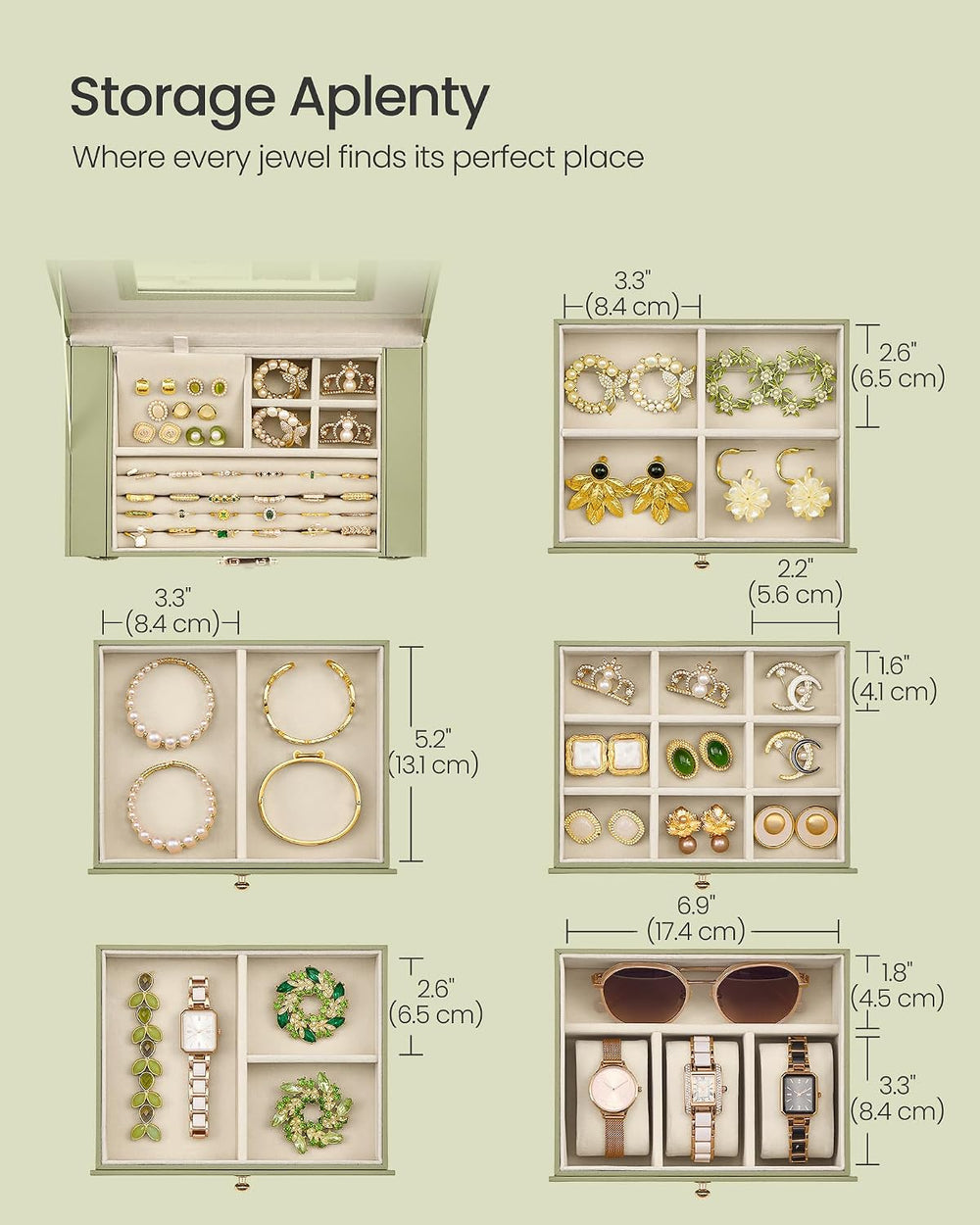 SONGMICS 6-Layer Jewelry Box Organizer with 5 Drawers, Lock and Mirror