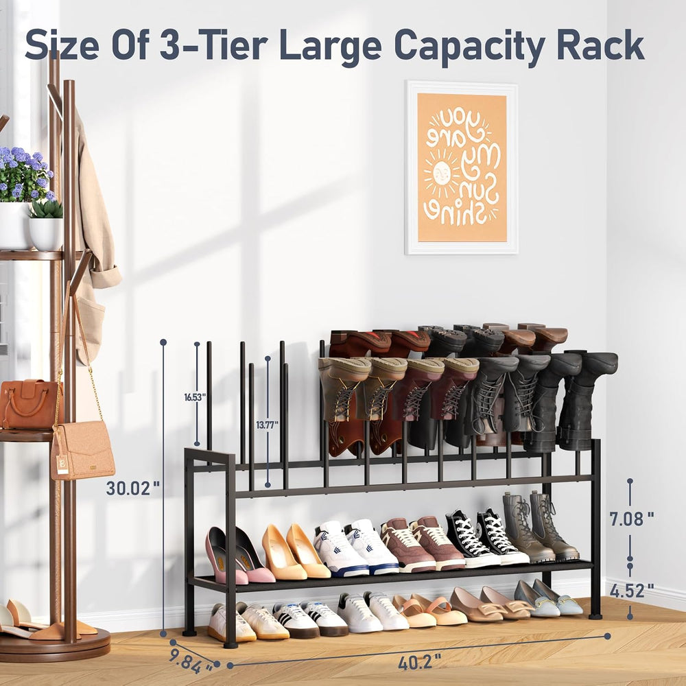 DIMJ Boot Rack 3-Tier - Black Metal Boot Storage Rack for Tall Boots Organize...