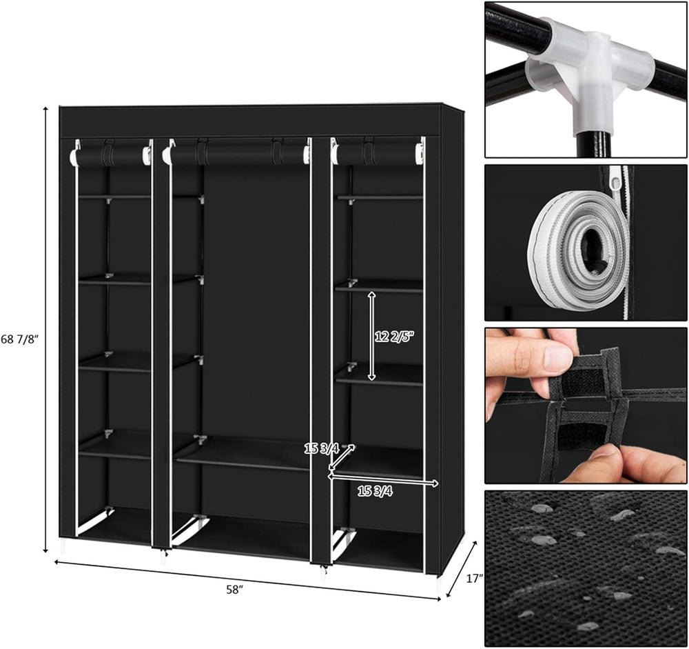 Portable Clothes Closet Wardrobe Storage Organizer with Shelves and Cover for...
