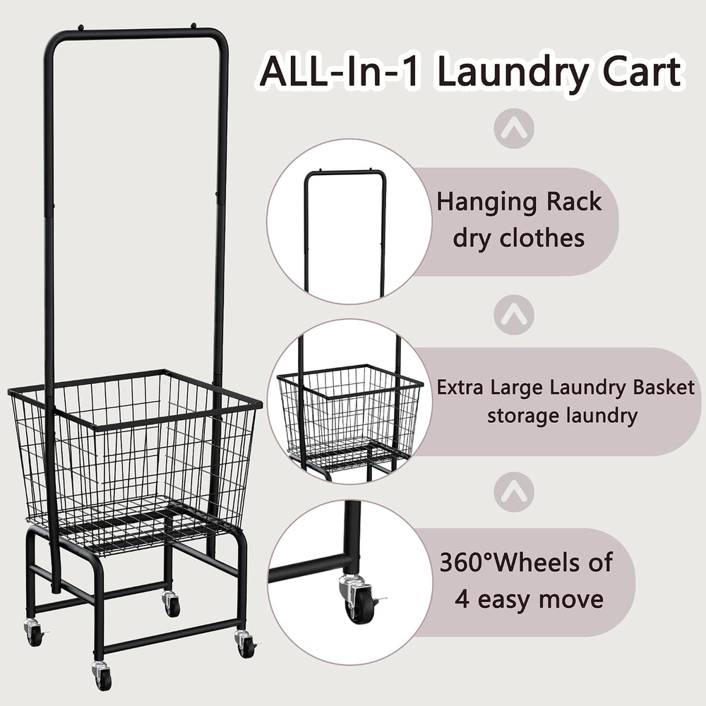 Rolling Laundry Cart with Wheels, Extra Large Laundry Hamper Basket Organizer...