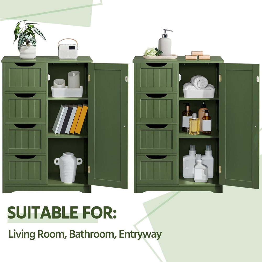 Yaheetech Small Bathroom Storage Cabinet with 4 Drawers & Door, Green