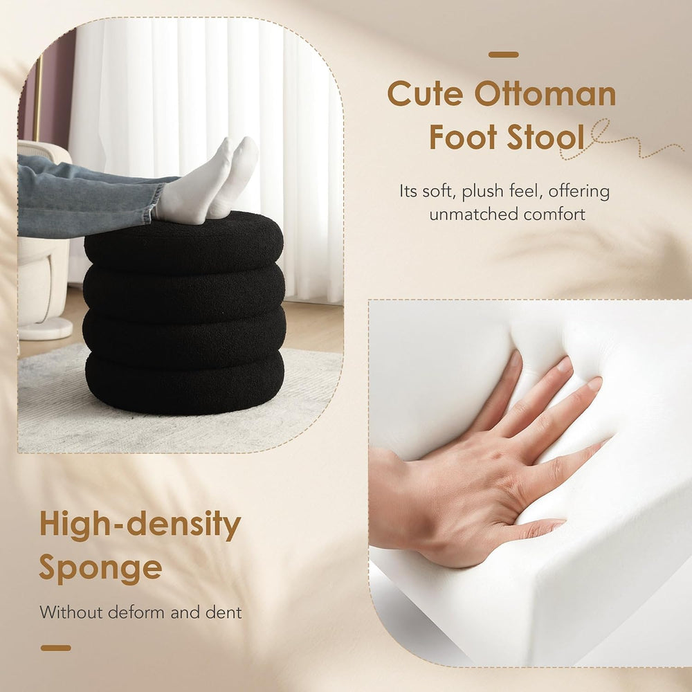 Flouki 19.5" Storage Ottoman Round, Vanity Stools for Bedroom, Sherpa Po...