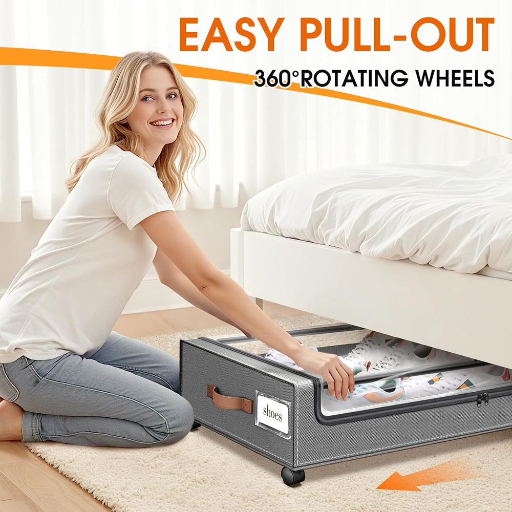 Under Bed Storage with Wheels 3Pack Storage Containers with Clear Window
