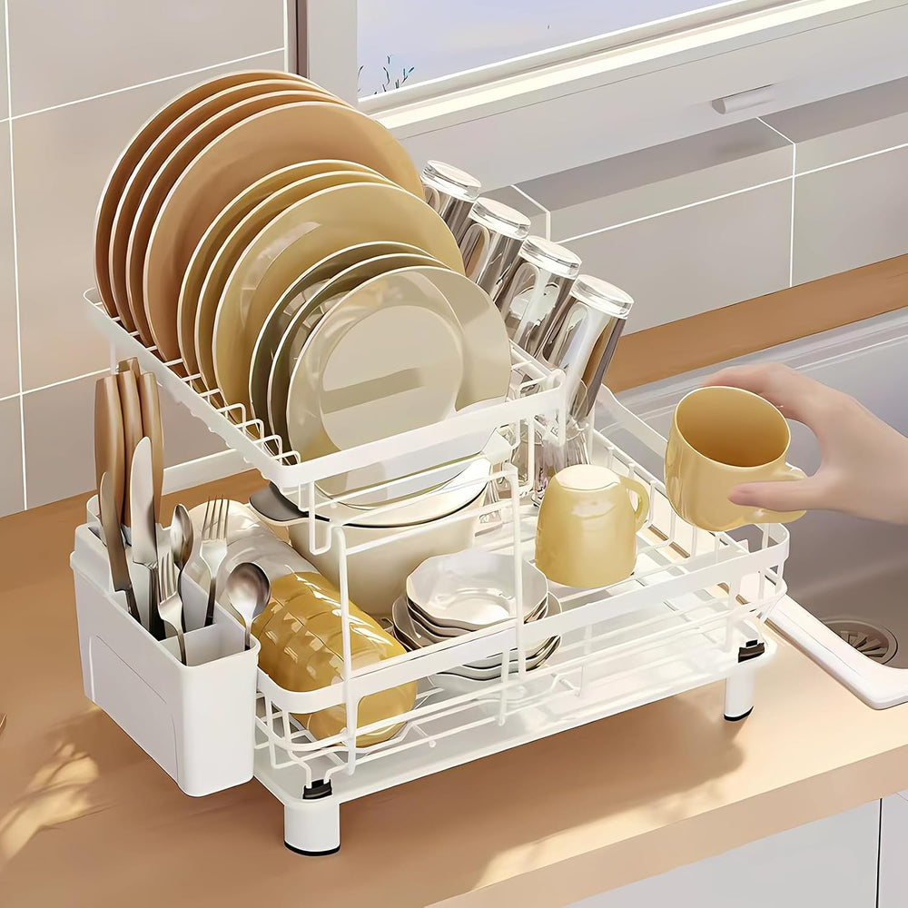 Small 2 Tier Dish Drying Rack, Space Saving Dish Racks for Kitchen Counter, K...